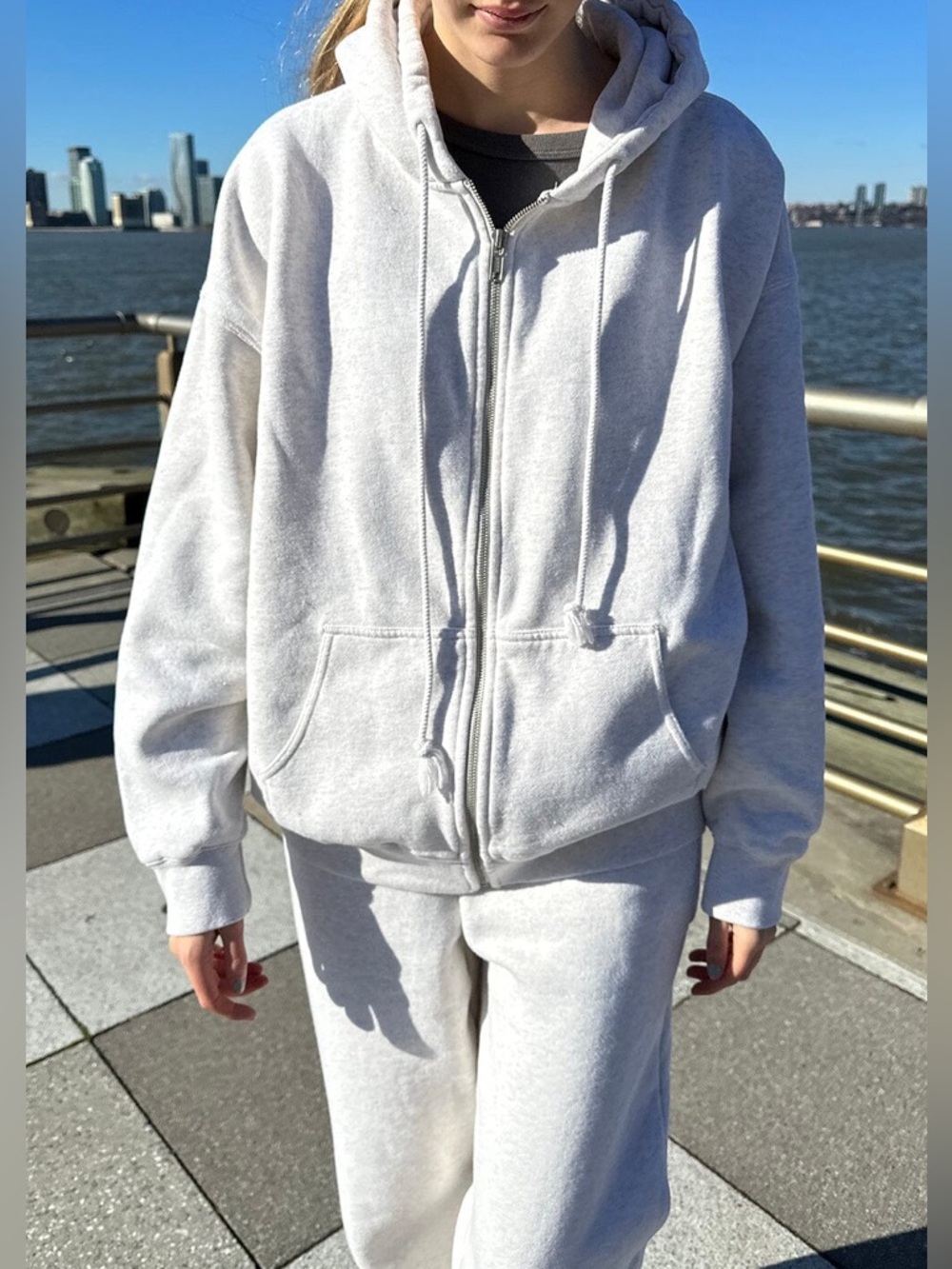 Brandy Melville Zip Up Hoodie Heavyweight Gray Women's One Size